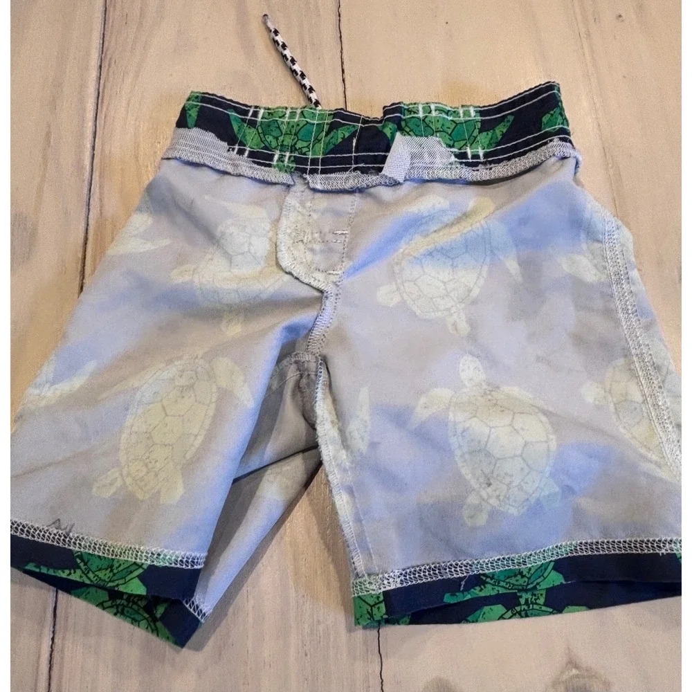 Gymboree Boys Navy Blue Green Sea Turtle Swim Trunks Board Shorts 2T